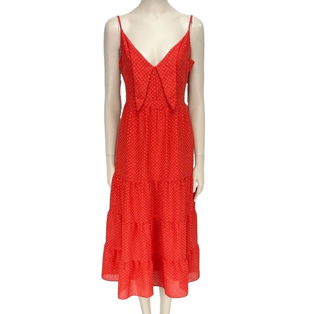 NANETTE LEPORE Classic Retro Tiered Western Collar Red Textured MIDI Dress sz4